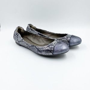 Tory Burch York Ballet Flat Silver Gray Metallic Snake Skin 41158526 Size US 7